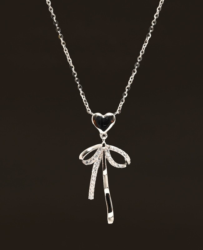 HeartBow Pendant Necklace – Silver & Rose Gold Variants