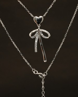 HeartBow Pendant Necklace – Silver & Rose Gold Variants