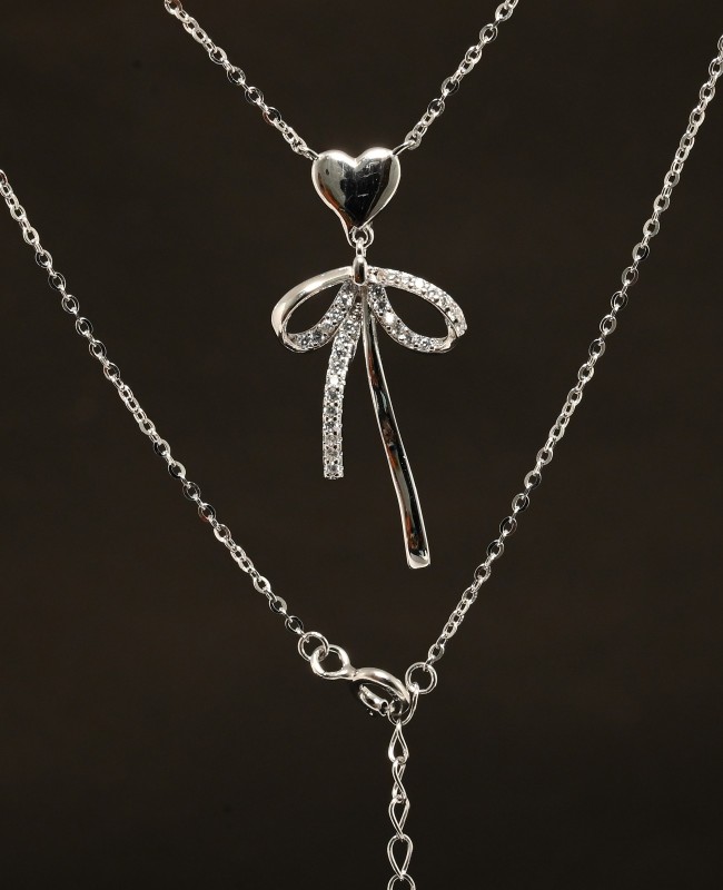 HeartBow Pendant Necklace – Silver & Rose Gold Variants