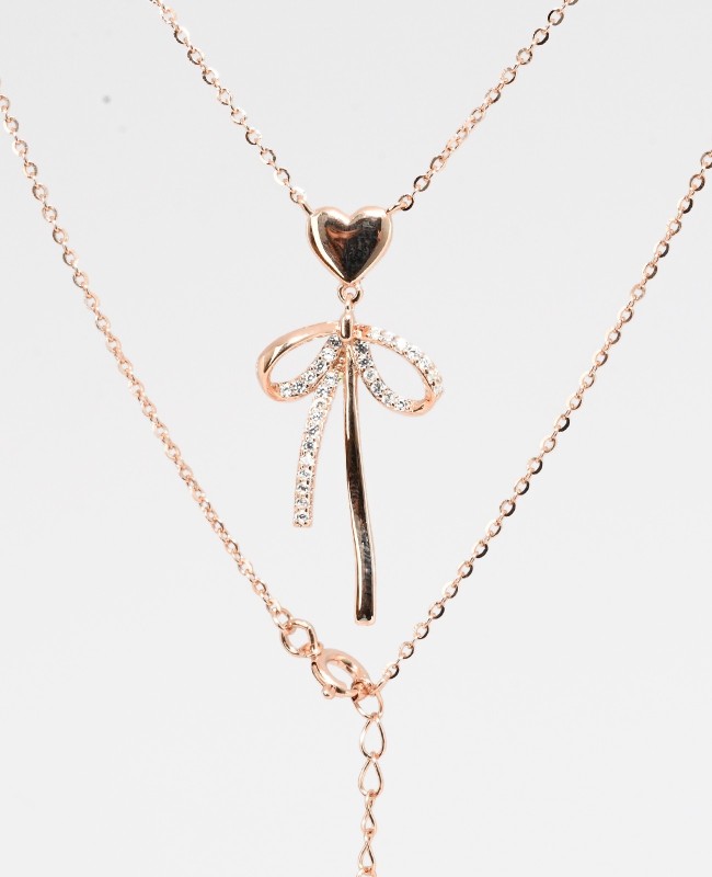 HeartBow Pendant Necklace – Silver & Rose Gold Variants